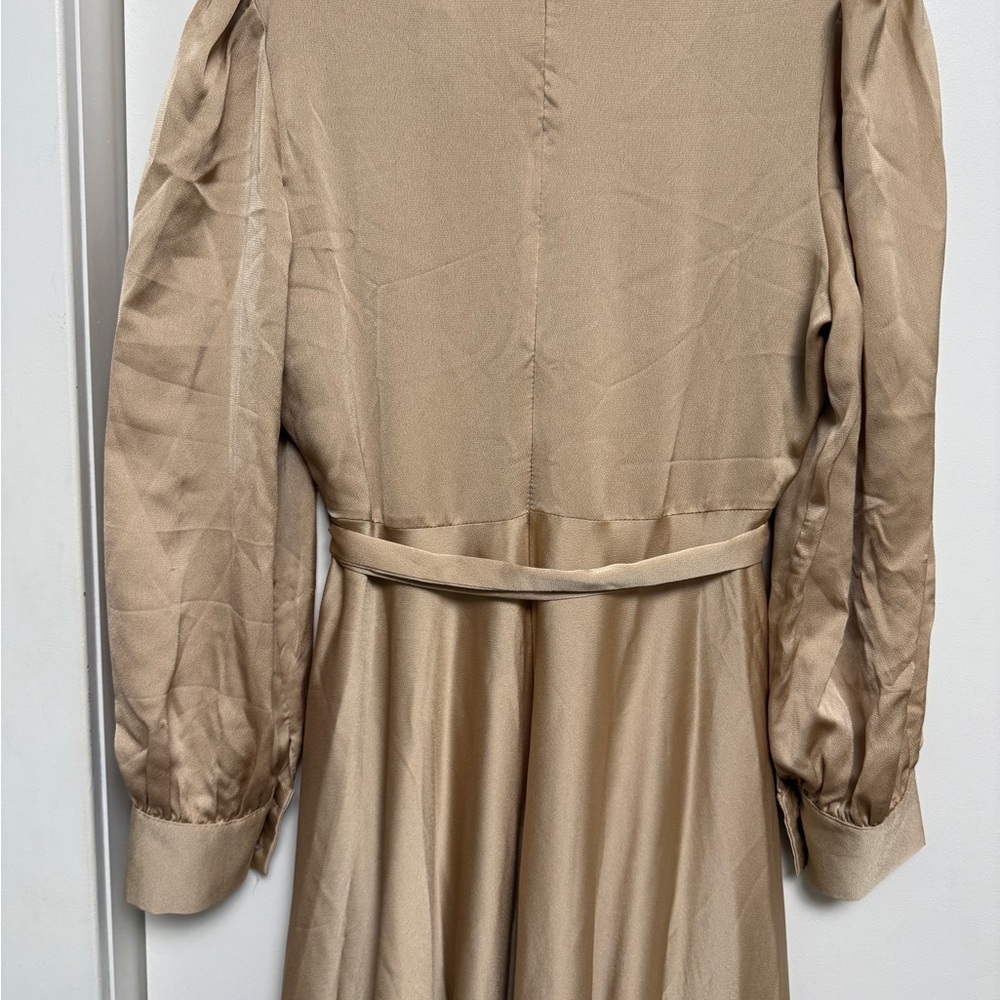 Long Sleeve Tie-Waist Maxi Dress in light Camel beige Size 12 A-line - Picture 7 of 9